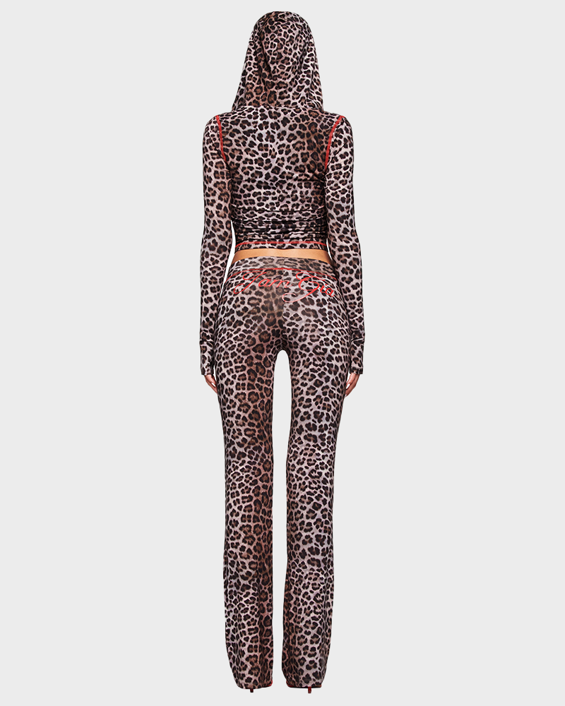 Letter Print Zip Up Cropped Hoodie  & Low Rise Flare Leg Pants Set