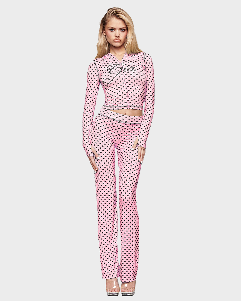Letter Print Zip Up Cropped Hoodie  & Low Rise Flare Leg Pants Set