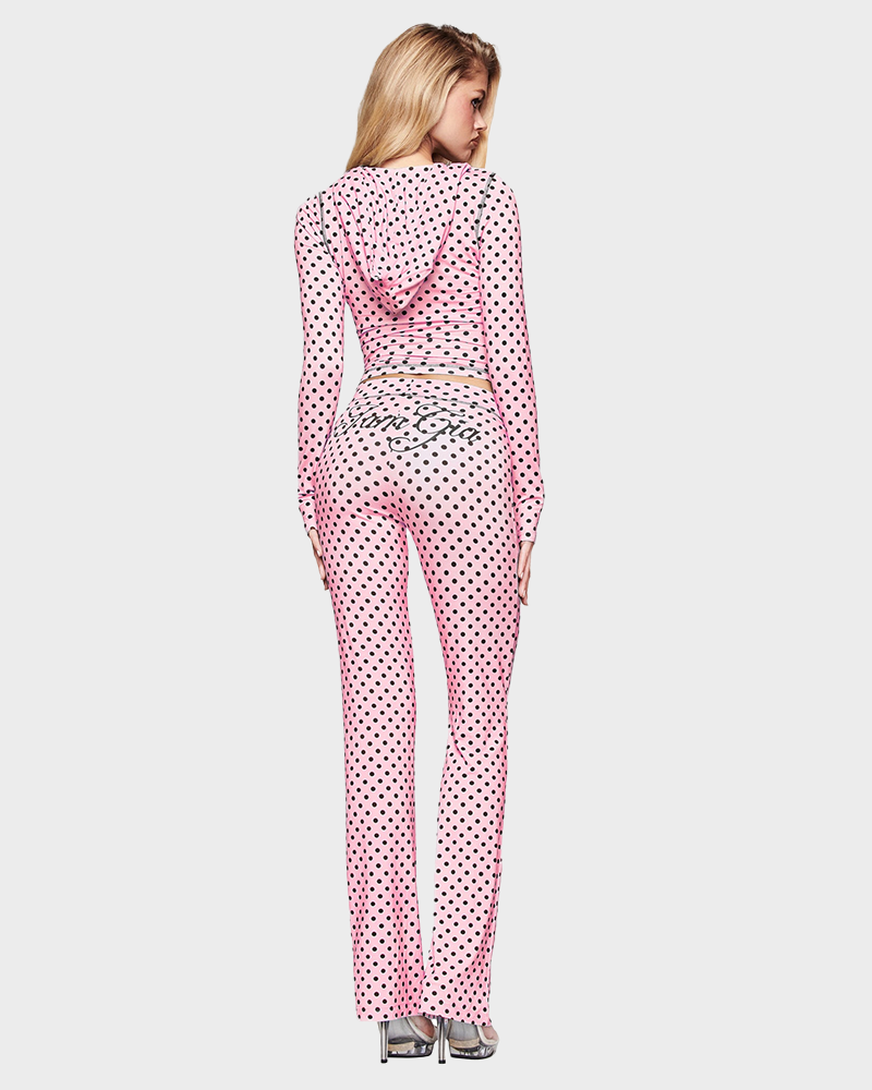 Letter Print Zip Up Cropped Hoodie  & Low Rise Flare Leg Pants Set