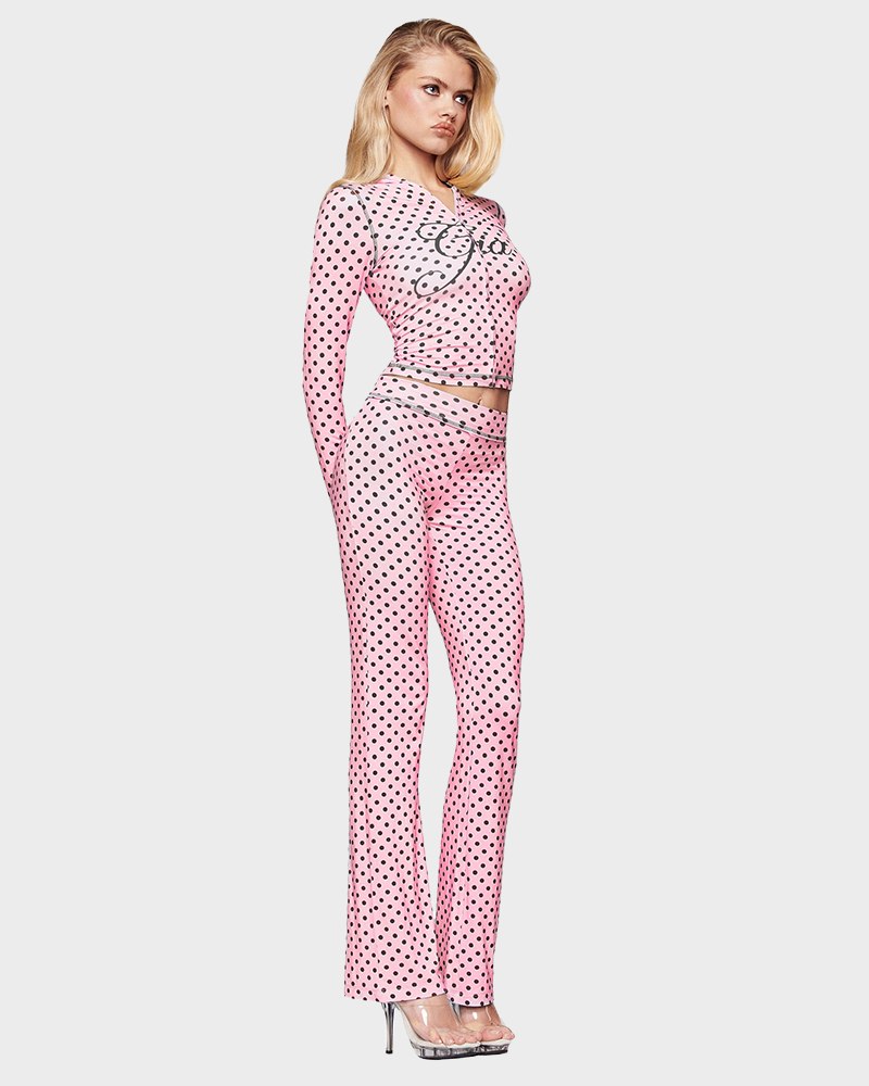 Letter Print Zip Up Cropped Hoodie  & Low Rise Flare Leg Pants Set