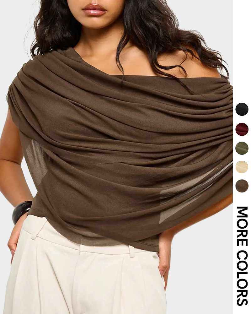 Off Shoulder Draped Twist Flowy Asymmetrical Crop Top