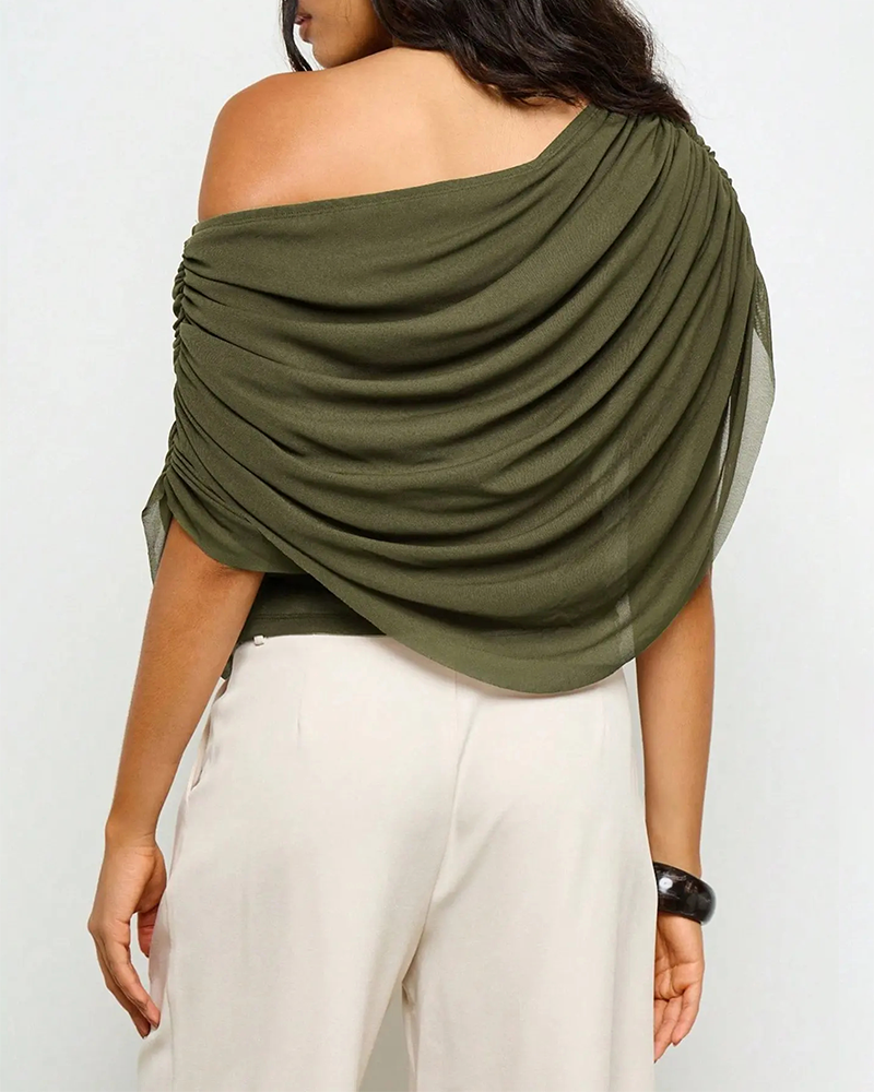 Off Shoulder Draped Twist Flowy Asymmetrical Crop Top
