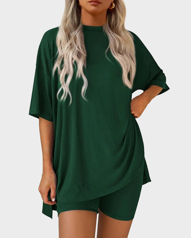 Casual Oversized 2-Piece Lounge Set with Biker Shorts