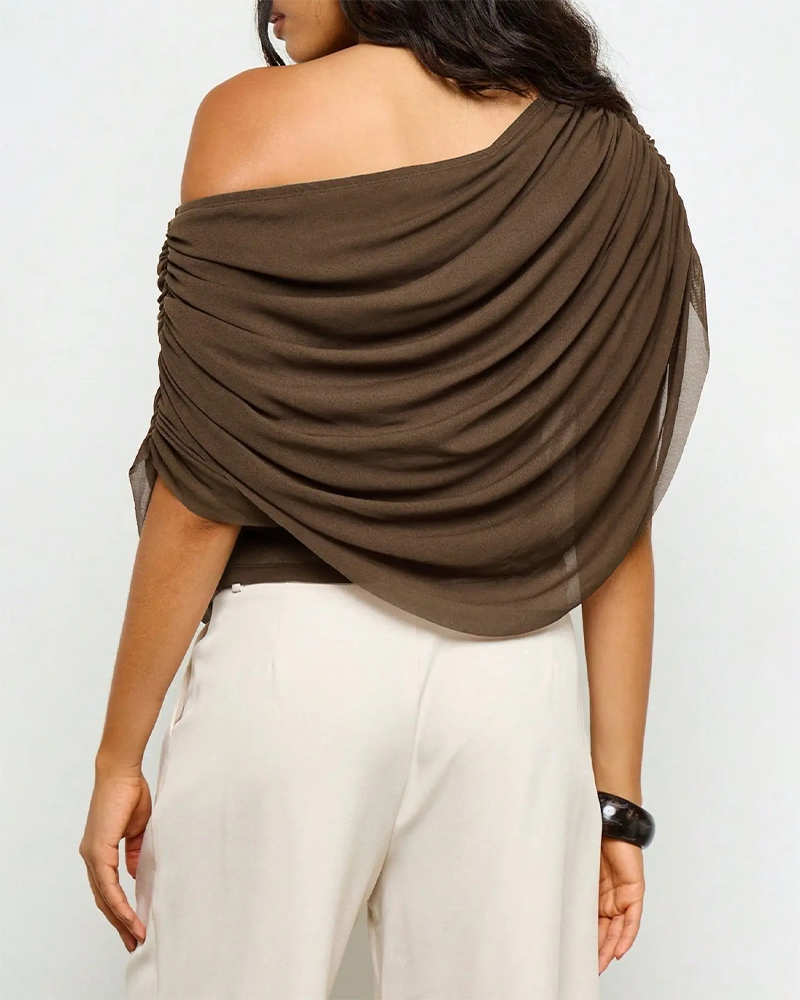 Off Shoulder Draped Twist Flowy Asymmetrical Crop Top