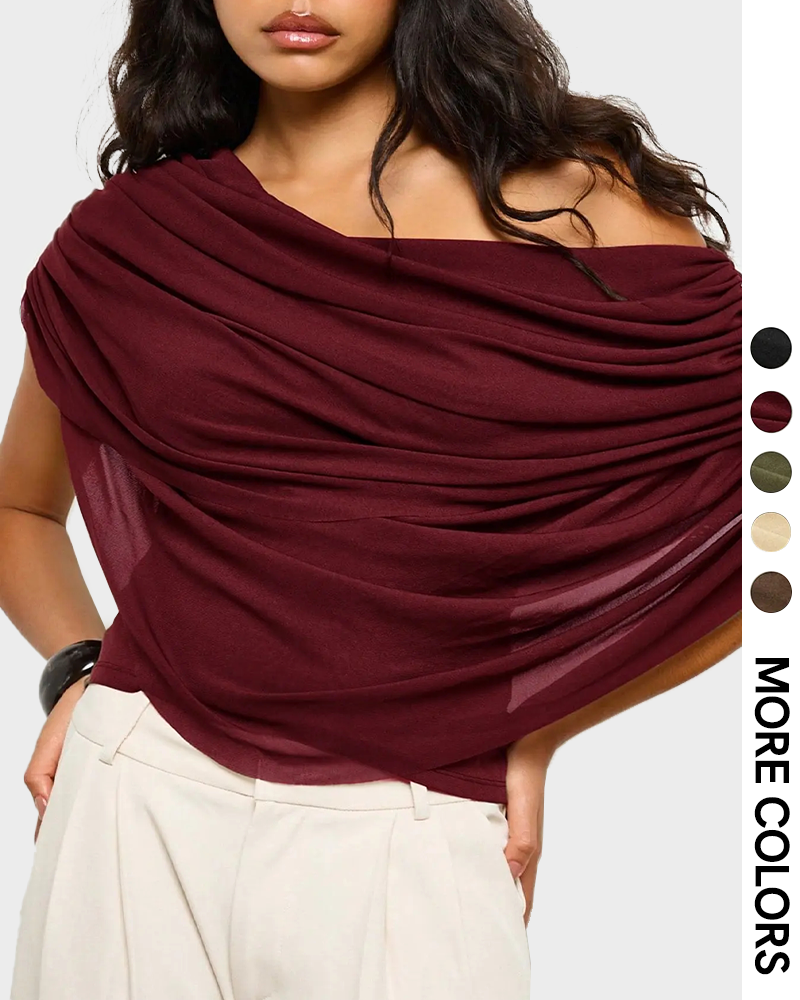 Off Shoulder Draped Twist Flowy Asymmetrical Crop Top