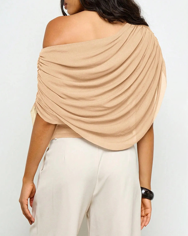 Off Shoulder Draped Twist Flowy Asymmetrical Crop Top