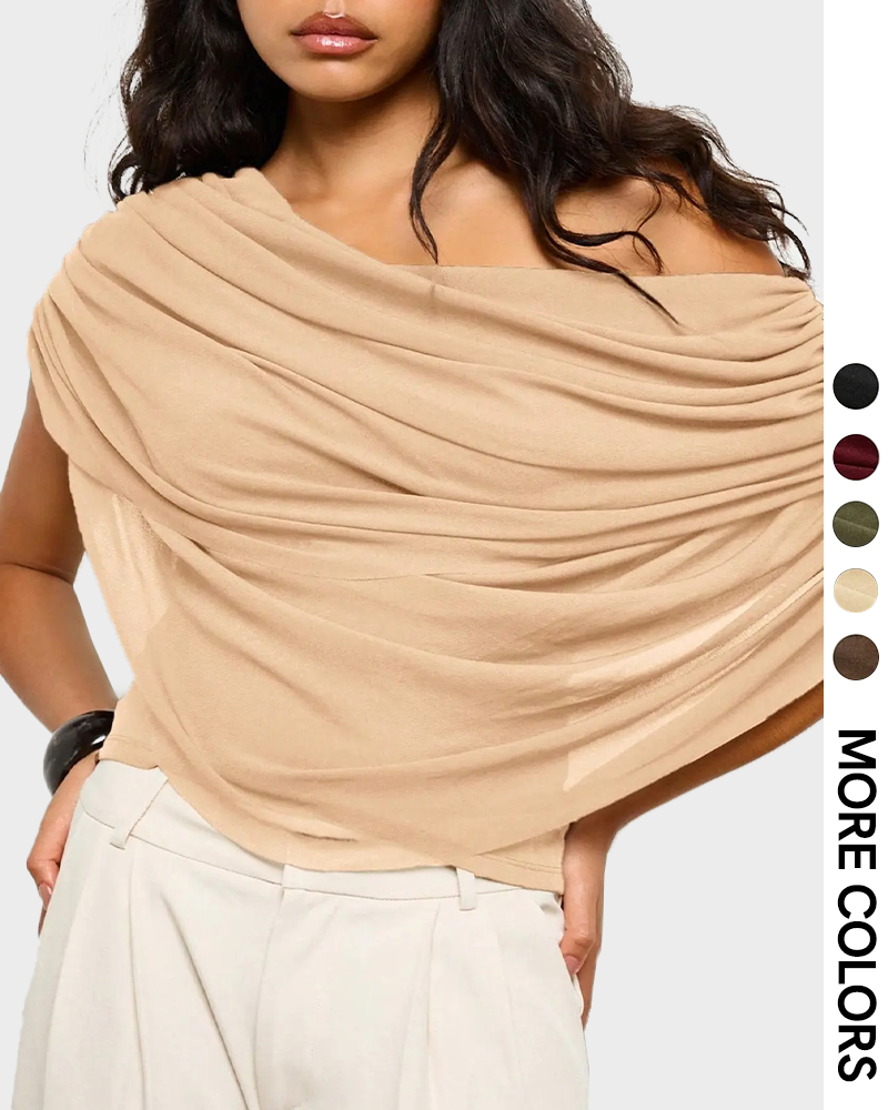 Off Shoulder Draped Twist Flowy Asymmetrical Crop Top