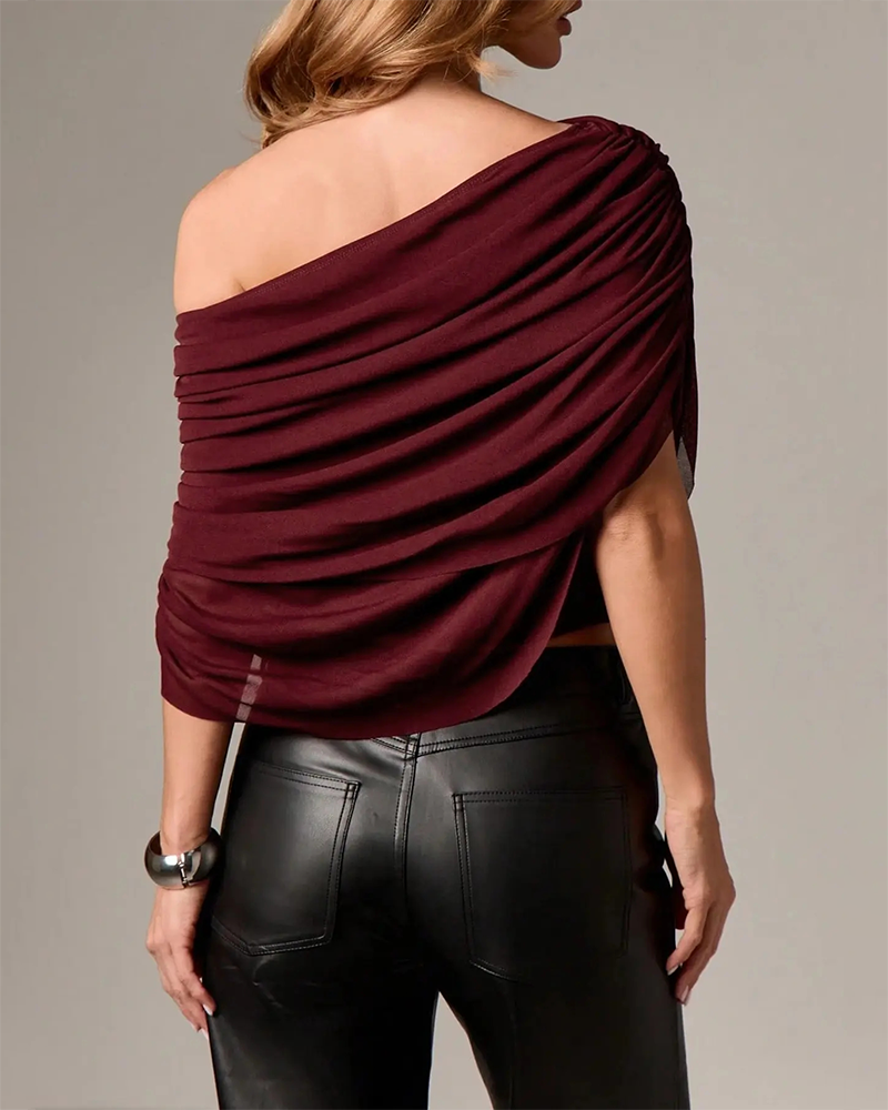 Off Shoulder Draped Twist Flowy Asymmetrical Crop Top