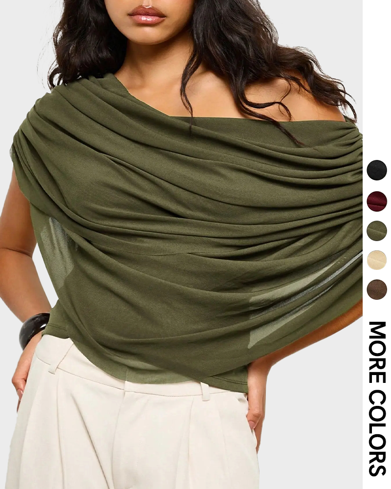 Off Shoulder Draped Twist Flowy Asymmetrical Crop Top