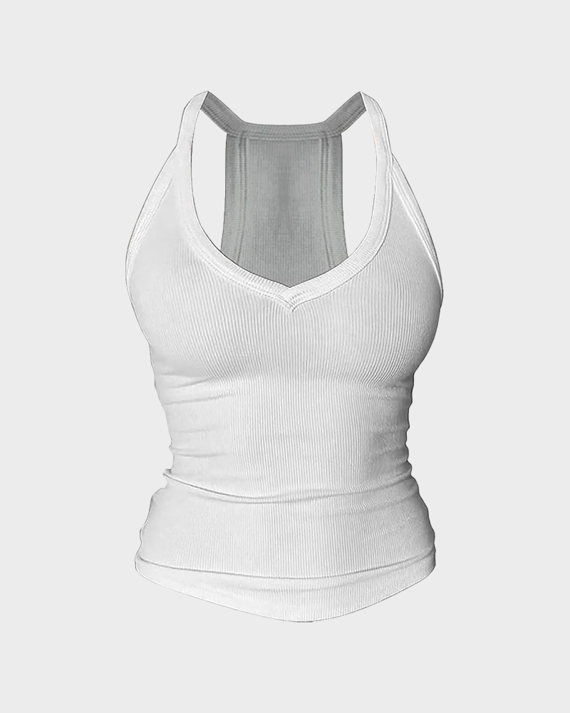 Women's V Neck Cotton Racerback Tank Top Built in Bra Sleeveless Fitted Cami