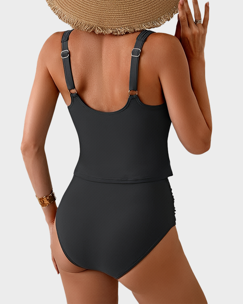 Two Piece U Back High Waisted Tummy Control Tankini Set