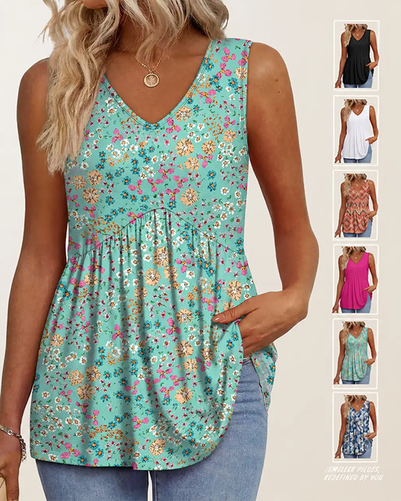 V Neck Flowy Peplum Tank Top Sleeveless Babydoll Stretchy Top