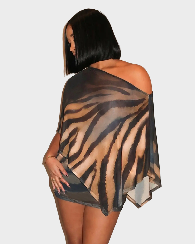 Women's Animal Print Shawl Top & Short Skirt Set Lightweight Comfortable Casual Wear