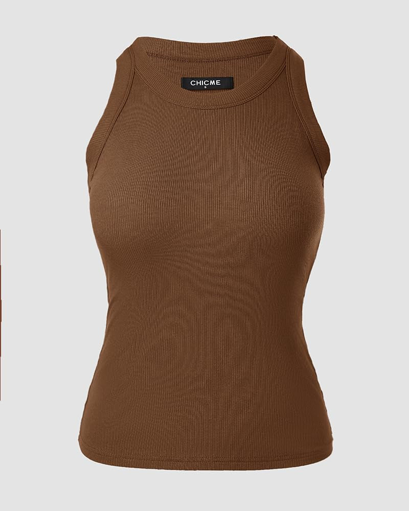 Women’s Ribbed Racerback Tank Top with Built-in Bra
