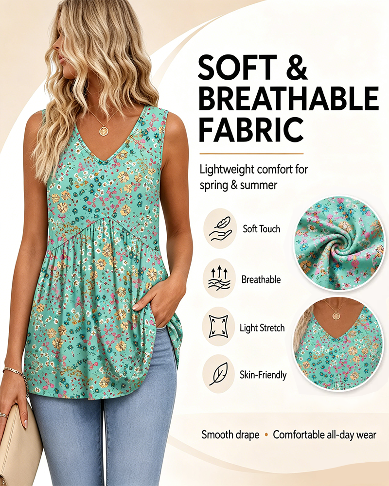 V Neck Flowy Peplum Tank Top Sleeveless Babydoll Stretchy Top