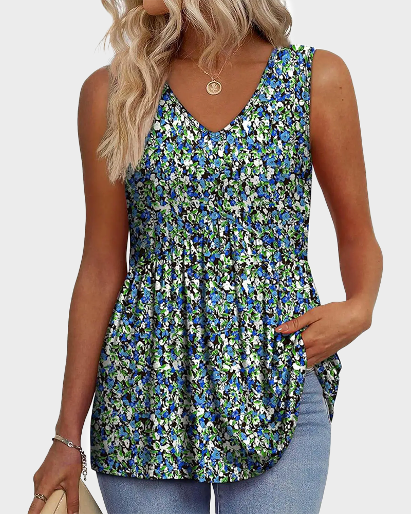 V Neck Flowy Peplum Tank Top Sleeveless Babydoll Stretchy Top
