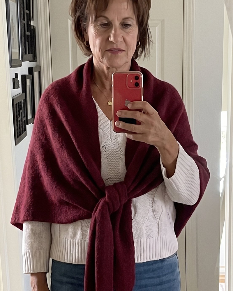 Soft Knitted Wrap Shawl Thick Warm Knotted Detail Cover-Up