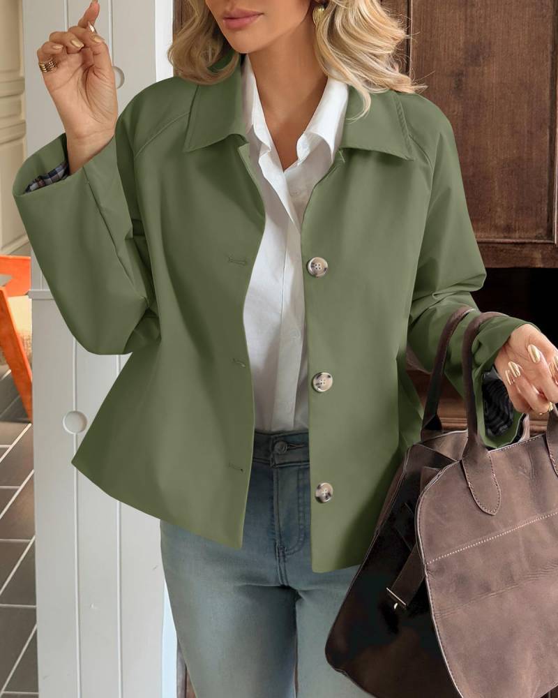 Women's Cropped Trench Coat Style Oversized Checkered Lining Jacket