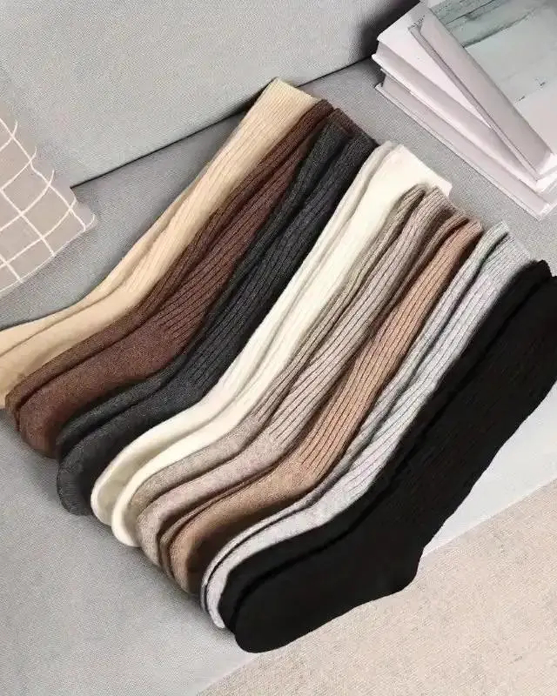 Women's 5 Pair Thick Slim Fit Calf Boot Socks with Side Stripes Fall Winter