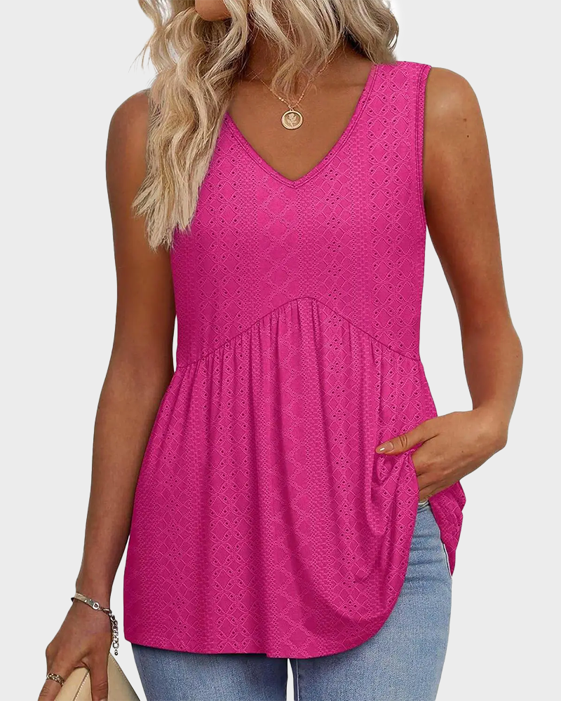 V Neck Flowy Peplum Tank Top Sleeveless Babydoll Stretchy Top