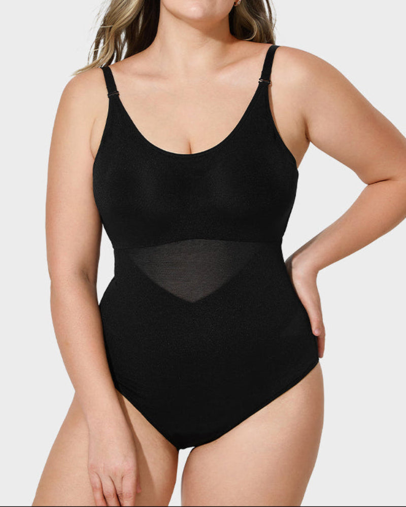 Criss-Cross Mesh Panel Sculpting Bodysuit