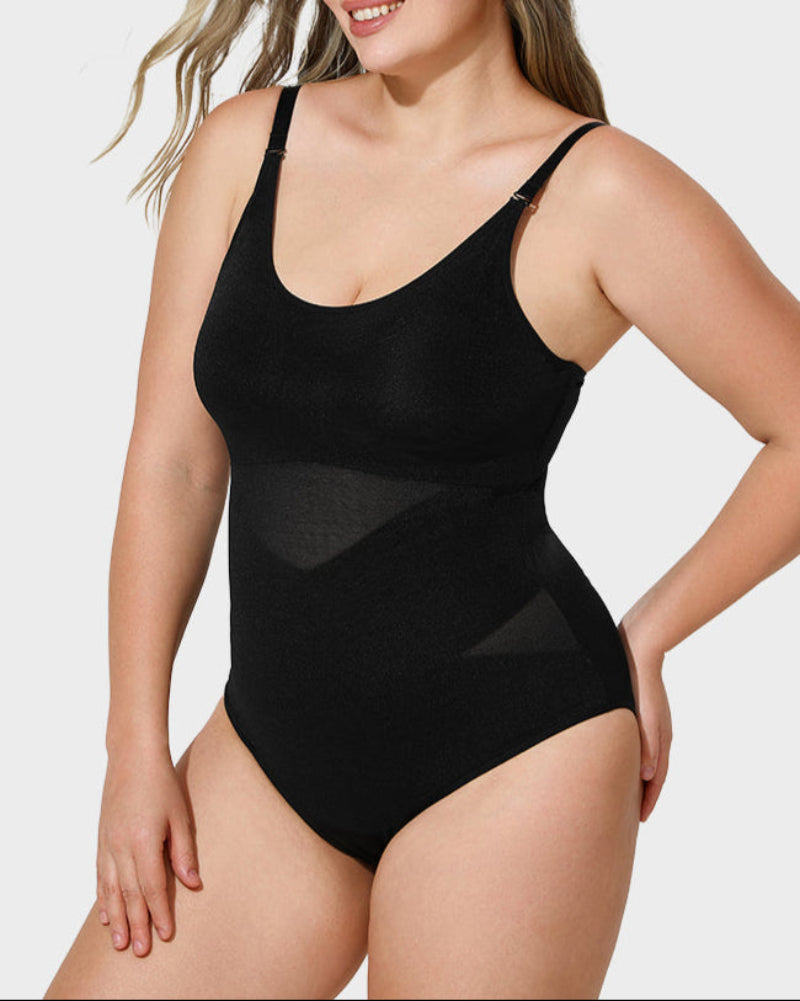 Criss-Cross Mesh Panel Sculpting Bodysuit