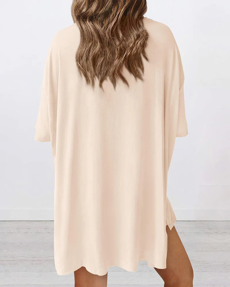 Casual Oversized 2-Piece Lounge Set with Biker Shorts