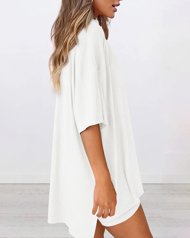 Casual Oversized 2-Piece Lounge Set with Biker Shorts