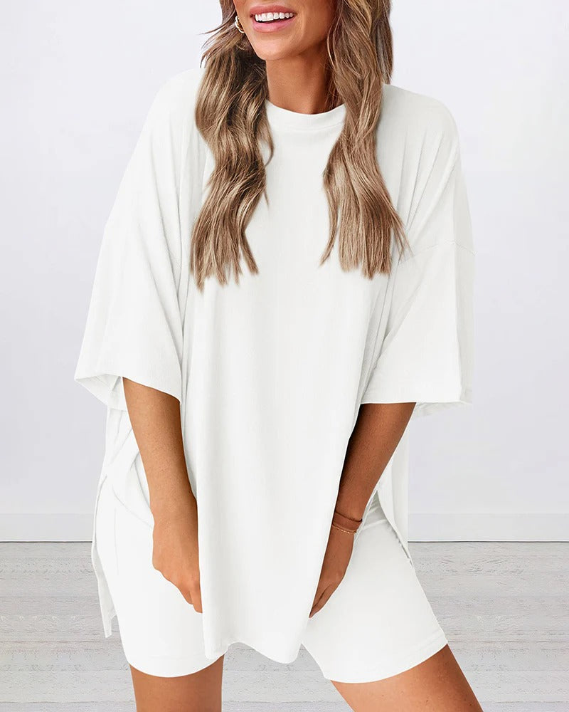 Casual Oversized 2-Piece Lounge Set with Biker Shorts
