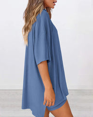 Casual Oversized 2-Piece Lounge Set with Biker Shorts