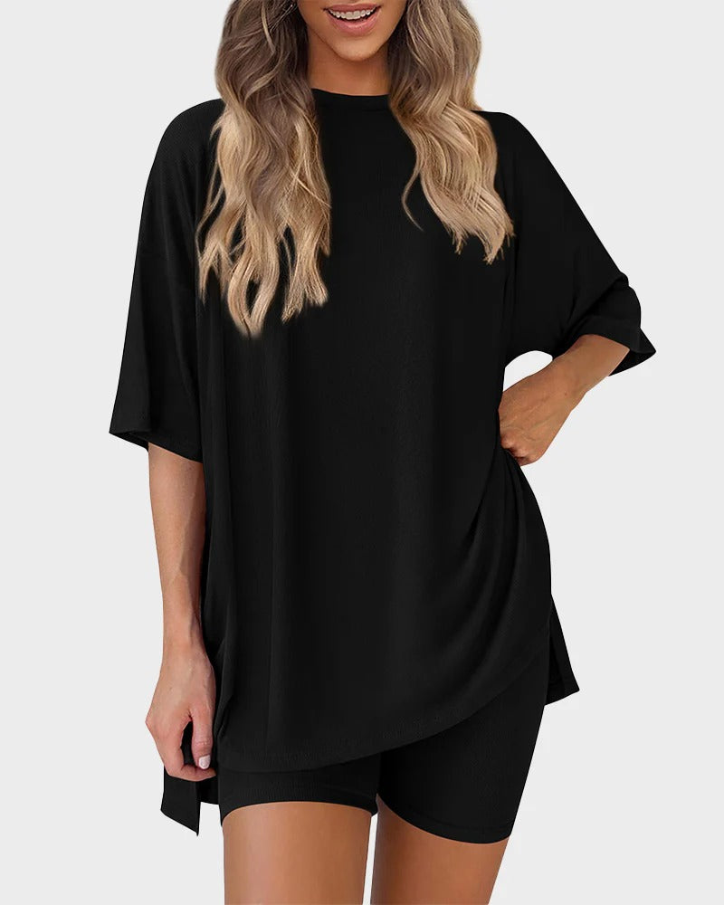 Casual Oversized 2-Piece Lounge Set with Biker Shorts