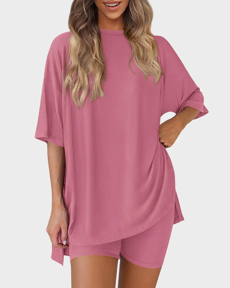 Casual Oversized 2-Piece Lounge Set with Biker Shorts