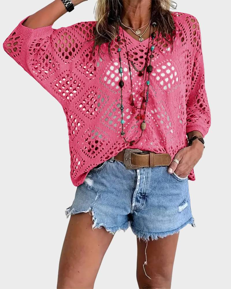 Bohemian V-Neck Crochet Top for Women