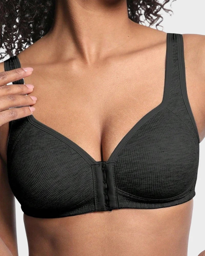 Easy-On Front Closure Push-Up Adjustable Cross-Back Bra