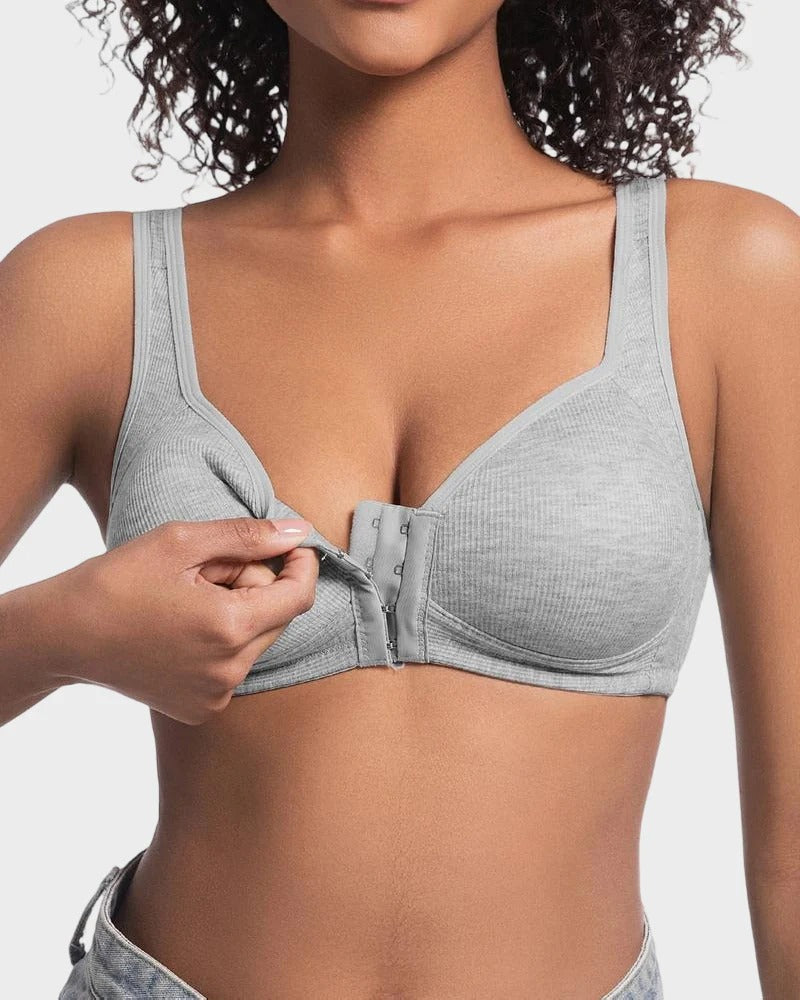 Easy-On Front Closure Push-Up Adjustable Cross-Back Bra
