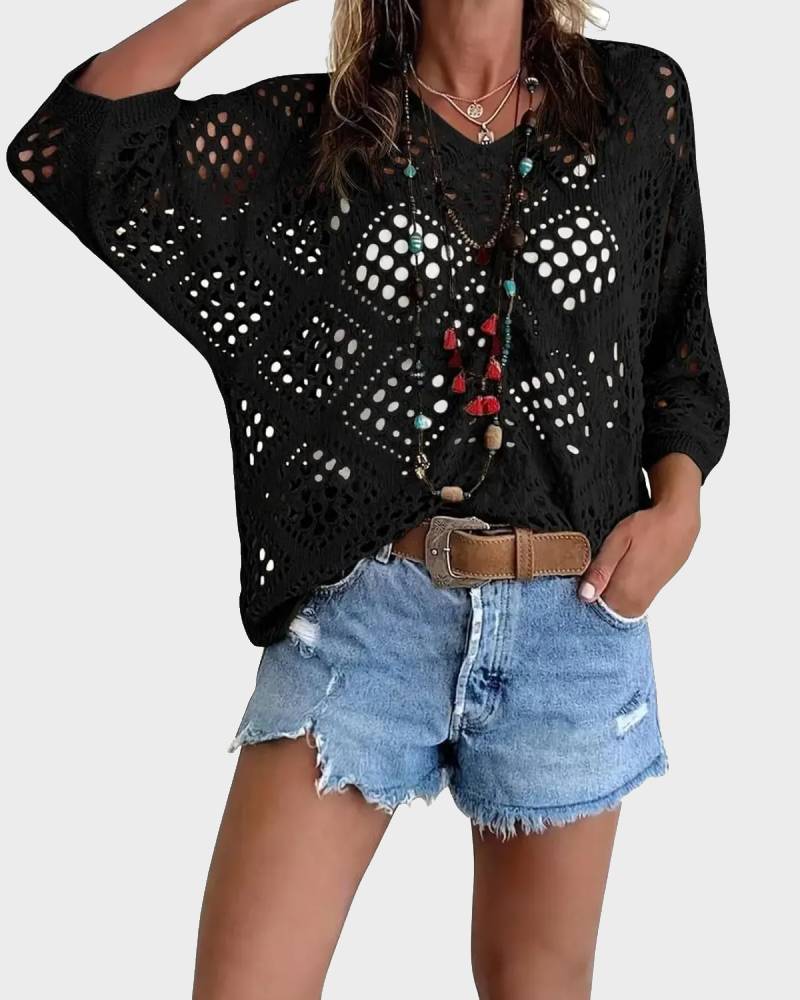 Bohemian V-Neck Crochet Top for Women