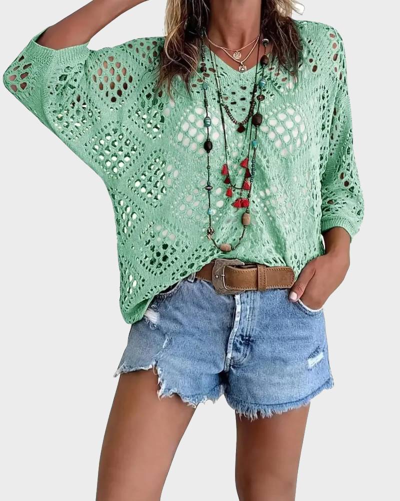 Bohemian V-Neck Crochet Top for Women