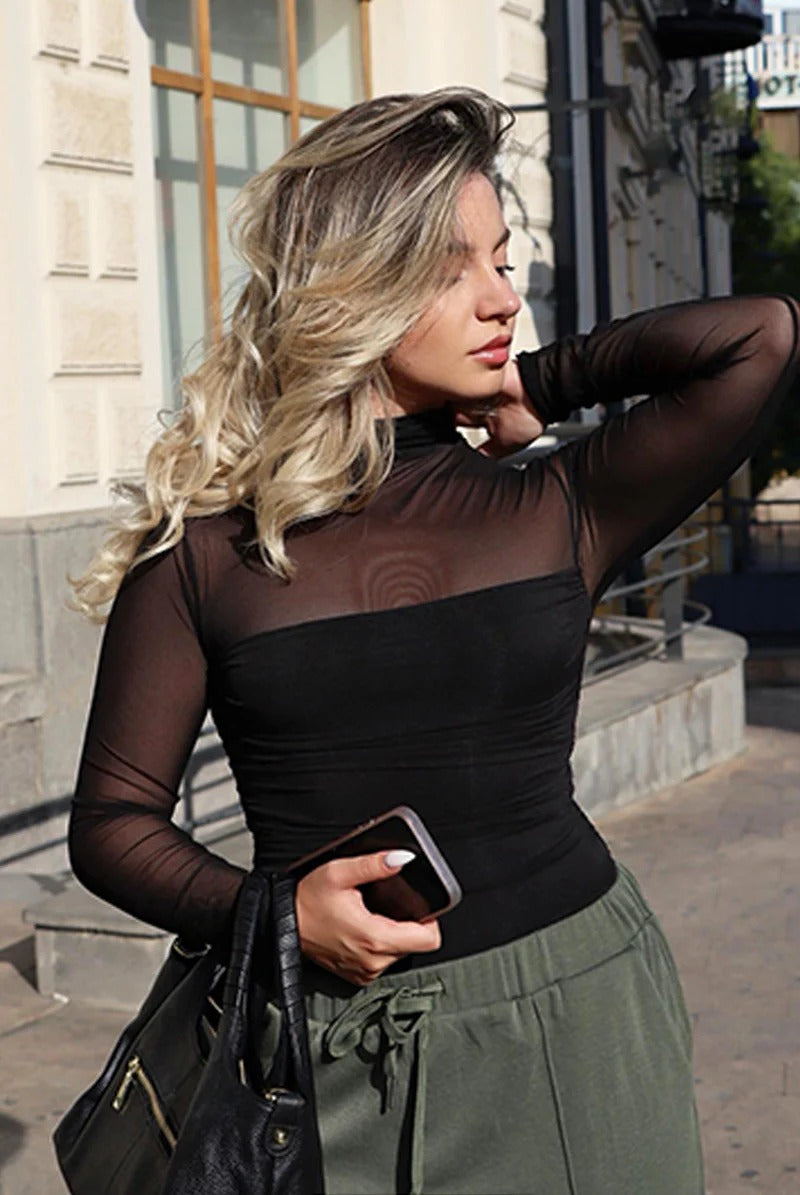 Women Long Sleeve Bodysuit Turtle Neck Shapewear