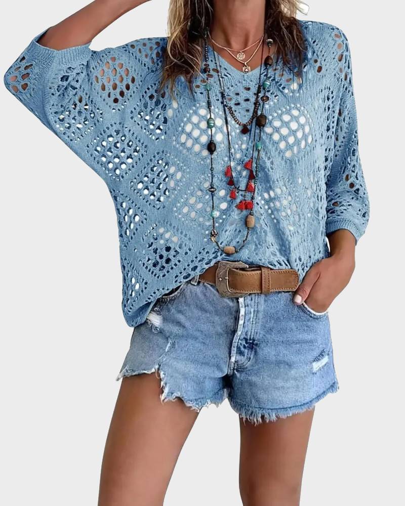 Bohemian V-Neck Crochet Top for Women