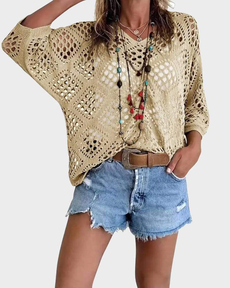 Bohemian V-Neck Crochet Top for Women
