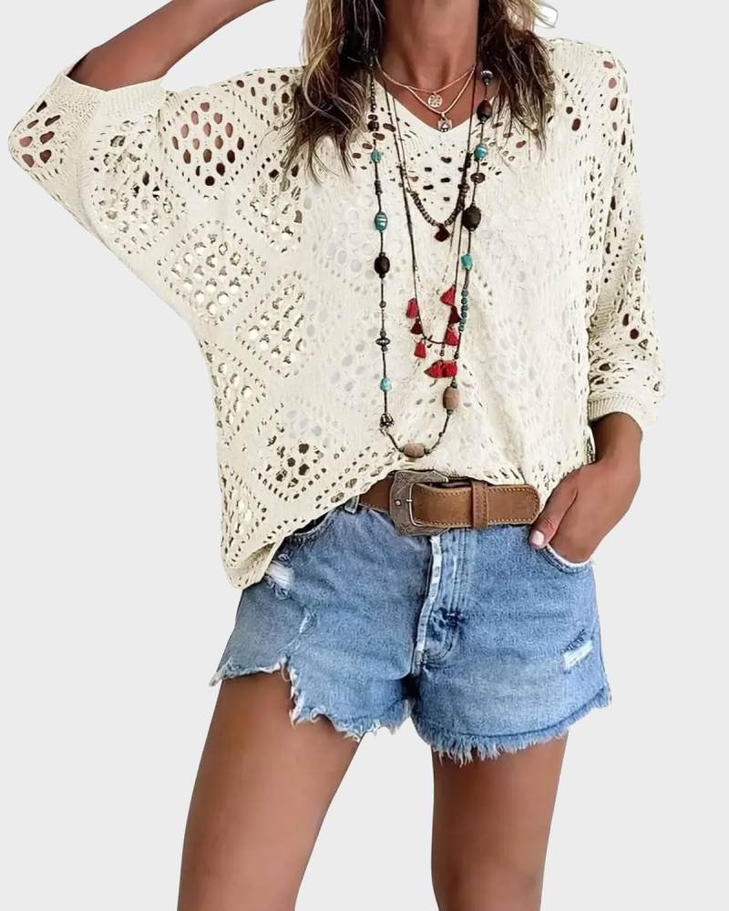 Bohemian V-Neck Crochet Top for Women