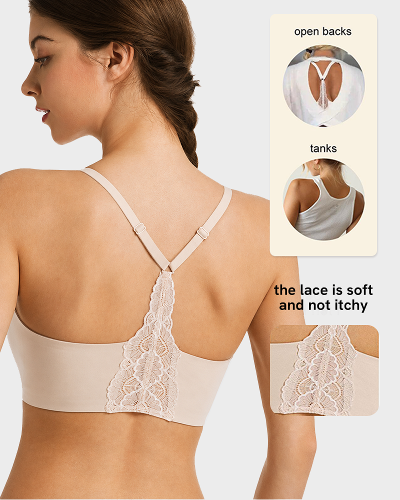 Lace Jelly Bralette Wireless Seamless Deep V Padded Everyday Bra