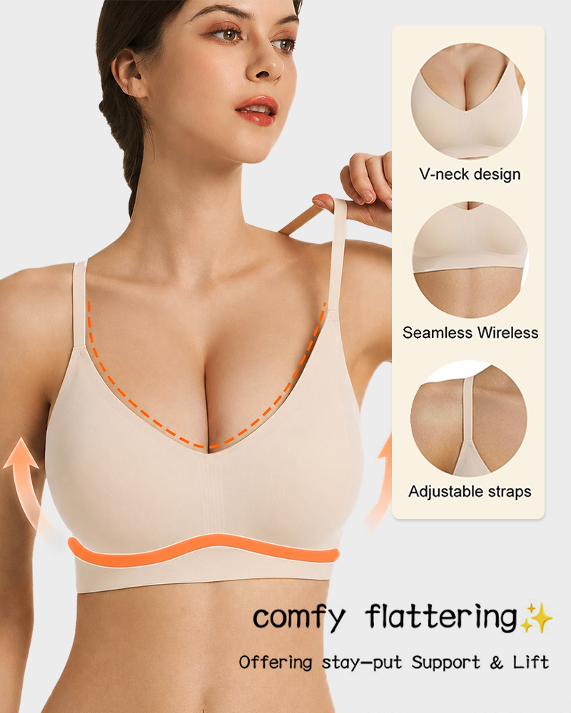 Lace Jelly Bralette Wireless Seamless Deep V Padded Everyday Bra