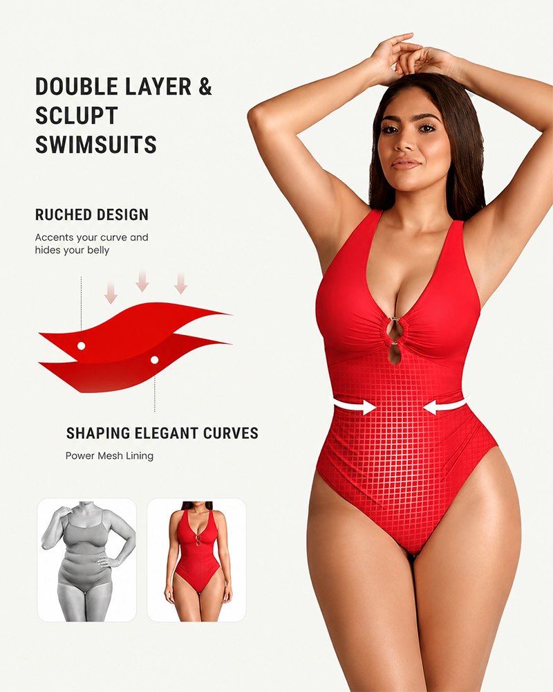 High Cut Tummy Tucking One Piece with Removable Pads Swimsuit