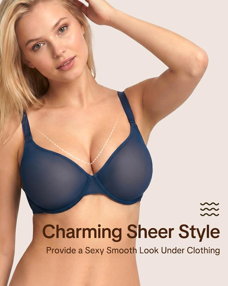 Air Light Sheer Mesh Plus Size Unlined Underwire Full Coverage Halter Bra