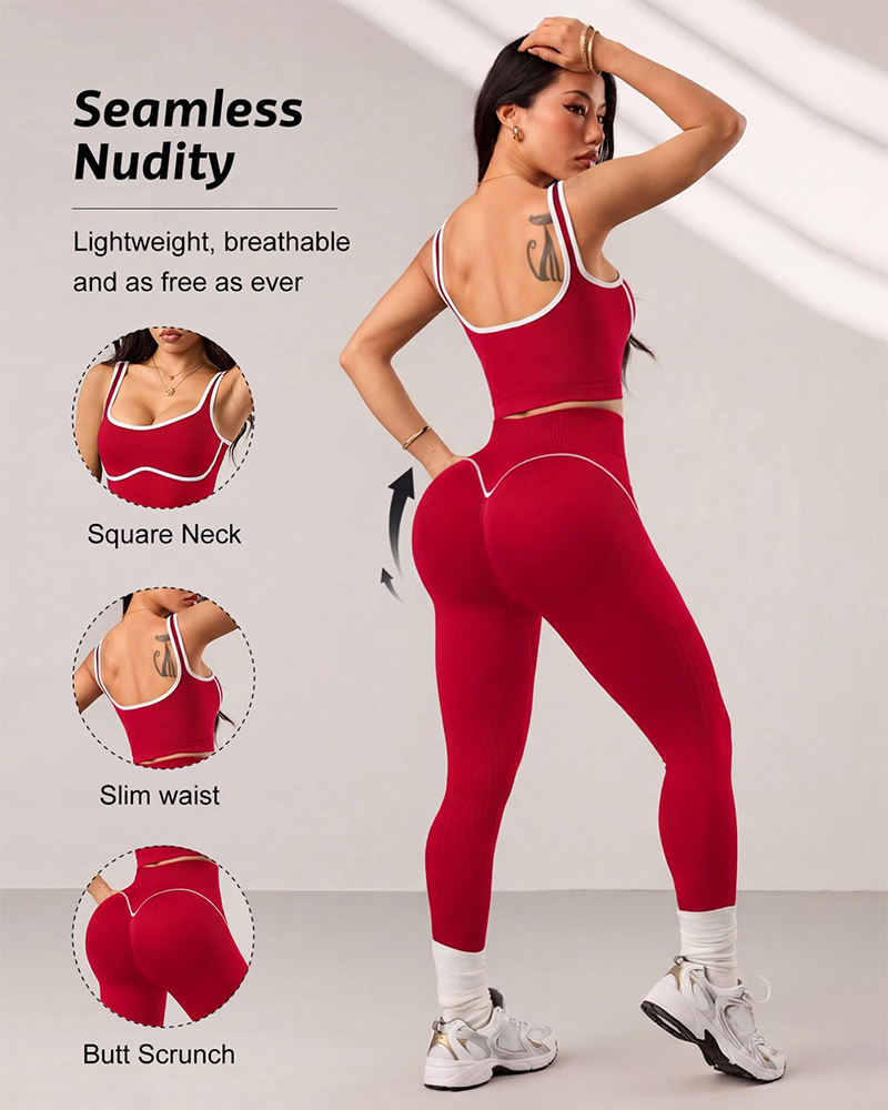 High Waist Tummy Control Activewear 2 Pcs Sports Vest & Tight Pants Set