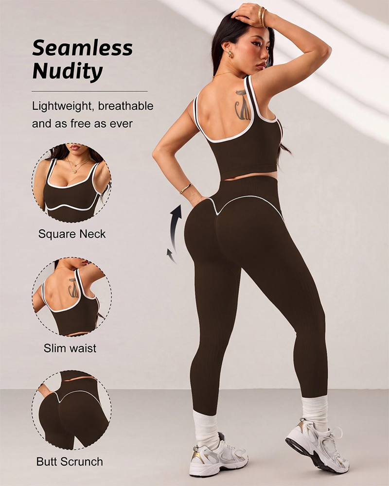 High Waist Tummy Control Activewear 2 Pcs Sports Vest & Tight Pants Set