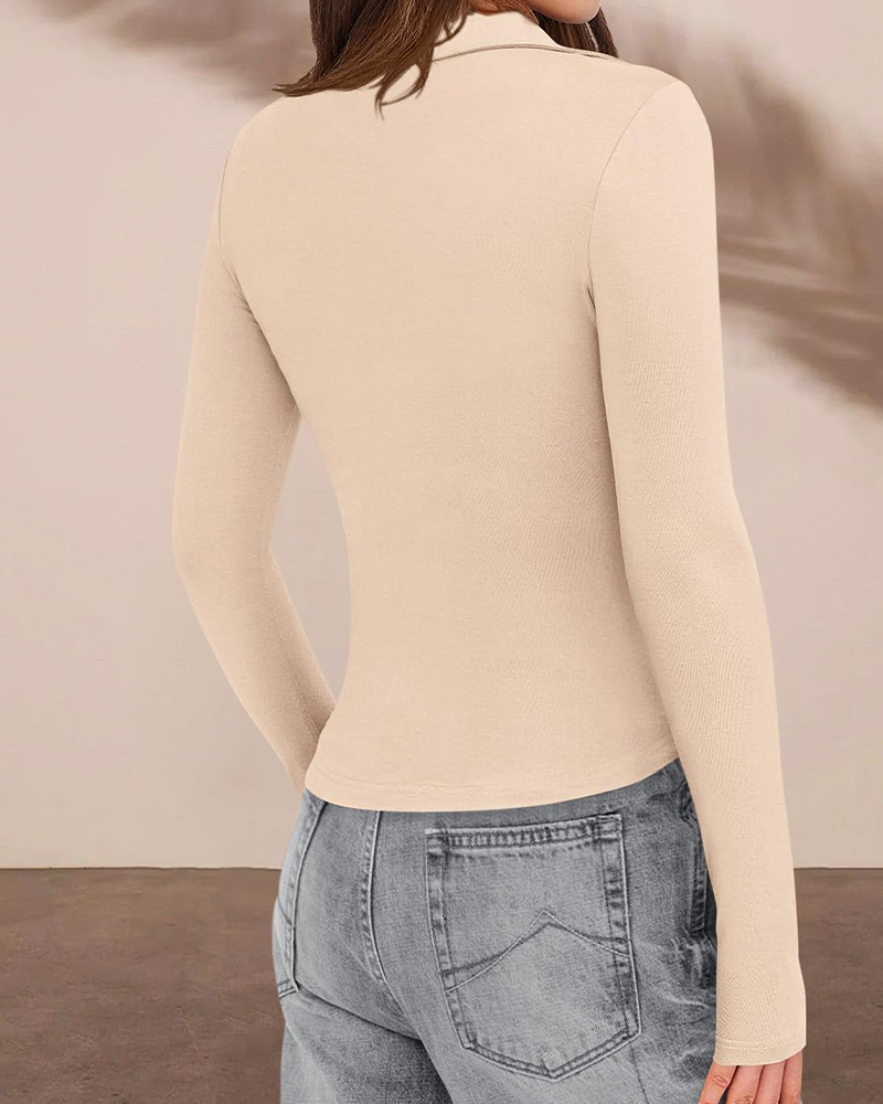 Women's Button Down V Neck Ruched Slim Fit Long Sleeve Casual Fall Top