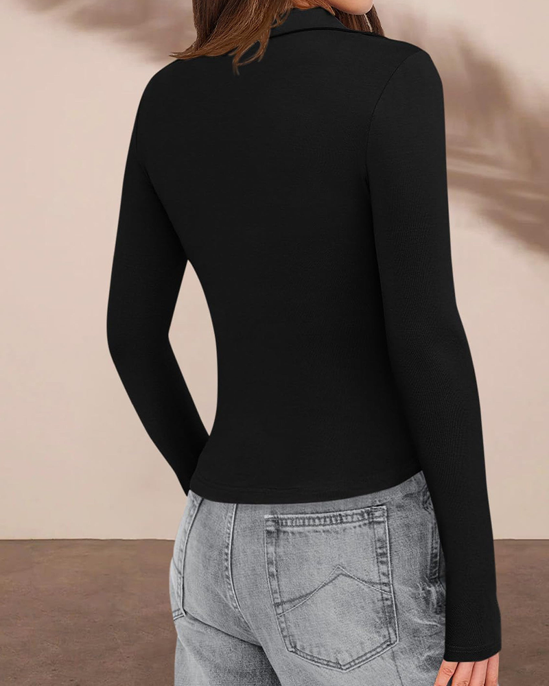 Women's Button Down V Neck Ruched Slim Fit Long Sleeve Casual Fall Top