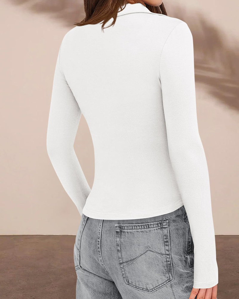 Women's Button Down V Neck Ruched Slim Fit Long Sleeve Casual Fall Top